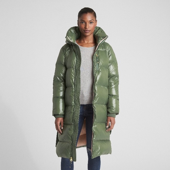 Gap Jungle Green and pink puffer coat Petite L NWT - Picture 1 of 6